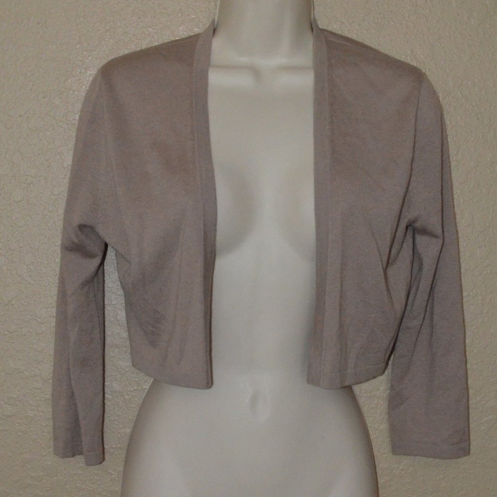 NWT $165 Sz S Neiman Marcus The Cashmere Collection Tan Cropped Cardigan Sweater